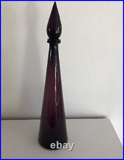 MCM 24.5 Tall Empoli Purple Amethyst Glass Bottle Decanter Vintage 1960's