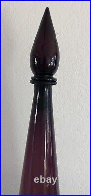 MCM 24.5 Tall Empoli Purple Amethyst Glass Bottle Decanter Vintage 1960's