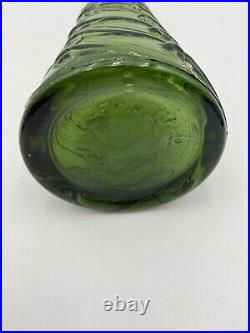 MCM Empoli Italy Olive Green Glass Decanter Waves Stopper Vintage Genie Bottle