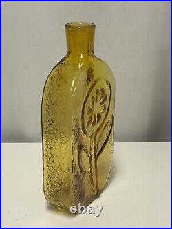 MCM Vintage 1963 Blenko Glass Amber Yellow #639 Flower Print Decanter Bottle