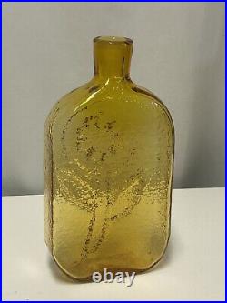 MCM Vintage 1963 Blenko Glass Amber Yellow #639 Flower Print Decanter Bottle