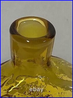 MCM Vintage 1963 Blenko Glass Amber Yellow #639 Flower Print Decanter Bottle