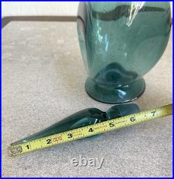 MCM Vintage Art Glass Pinched Decanter With Flame Stopper Blue Teal