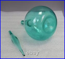MCM Vintage Blenko Glass Decanter #627L Blue Teal Flame Top Stopper 11