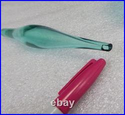 MCM Vintage Blenko Glass Decanter #627L Blue Teal Flame Top Stopper 11