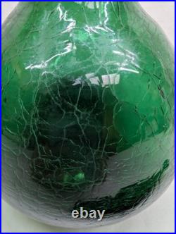 MCM Vintage Blenko Green Crackle Glass Decanter with Stopper