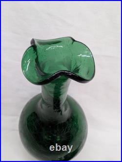 MCM Vintage Blenko Green Crackle Glass Decanter with Stopper