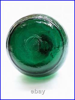 MCM Vintage Blenko Green Crackle Glass Decanter with Stopper