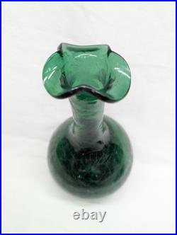 MCM Vintage Blenko Green Crackle Glass Decanter with Stopper