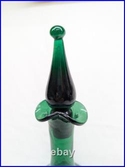 MCM Vintage Blenko Green Crackle Glass Decanter with Stopper