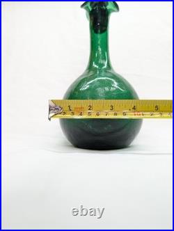 MCM Vintage Blenko Green Crackle Glass Decanter with Stopper