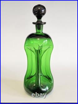 MCM Vintage KLUK KLUK Style Swedish Green Glass Decanter 13 TALL