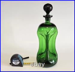 MCM Vintage KLUK KLUK Style Swedish Green Glass Decanter 13 TALL