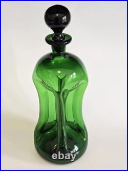 MCM Vintage KLUK KLUK Style Swedish Green Glass Decanter 13 TALL
