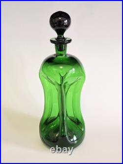 MCM Vintage KLUK KLUK Style Swedish Green Glass Decanter 13 TALL