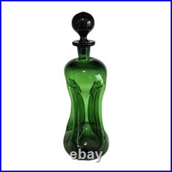 MCM Vintage KLUK KLUK Style Swedish Green Glass Decanter 13 TALL
