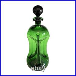 MCM Vintage KLUK KLUK Style Swedish Green Glass Decanter 13 TALL