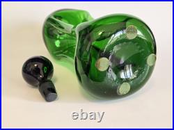 MCM Vintage KLUK KLUK Style Swedish Green Glass Decanter 13 TALL