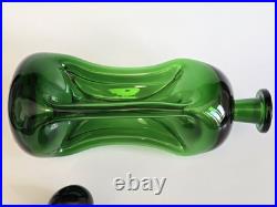 MCM Vintage KLUK KLUK Style Swedish Green Glass Decanter 13 TALL