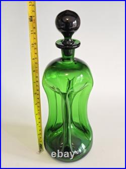 MCM Vintage KLUK KLUK Style Swedish Green Glass Decanter 13 TALL