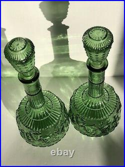 MCM Vintage Zodiac Signs Astrology Horoscope Green Glass Decanter Bottle 13.5H