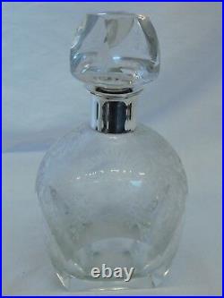 MID Century Crystal Cut Glass Decanter Sterling Silver Neck 9'' 1940s Vintage