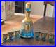 Made-in-Italy-Blue-Gold-Floral-Painted-Art-Glass-Decanter-Set-with-6-Shot-VTG-01-ypvv