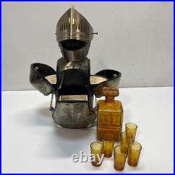 Medieval Knight Barware. 16in Tall Decanter & Glasses Vintage Barware Set
