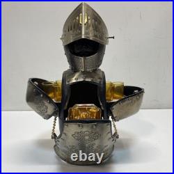 Medieval Knight Barware. 16in Tall Decanter & Glasses Vintage Barware Set