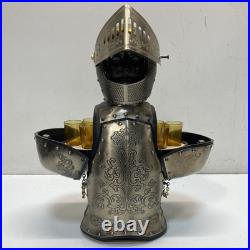 Medieval Knight Barware. 16in Tall Decanter & Glasses Vintage Barware Set