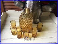 Metal Medieval Knight Decanter Set Vintage Barware Bottle, 6 Shot Glasses Japan