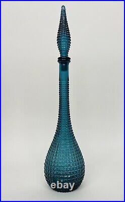 Mid Century Empoli Blue Diamond Hobnail Genie Bottle Vintage Glass Decanter