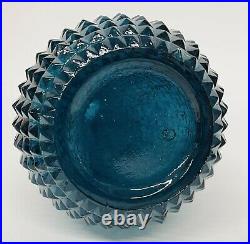 Mid Century Empoli Blue Diamond Hobnail Genie Bottle Vintage Glass Decanter