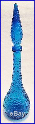 Mid Century Empoli Decanter Genie Bottle Blue Glass Made in Italy Vintage Tall