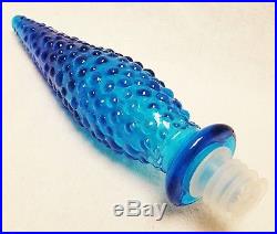 Mid Century Empoli Decanter Genie Bottle Blue Glass Made in Italy Vintage Tall