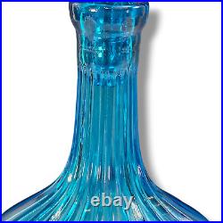 Mid Century Empoli Glass Decanter Aqua Blue Italian Glass Diamond Optic