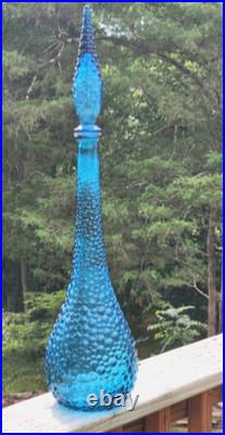 Mid Century Genie Bottle Decanter Empoli Italian Wax Drip Blue