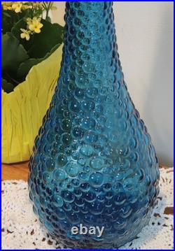 Mid Century Genie Bottle Decanter Empoli Italian Wax Drip Blue