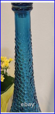 Mid Century Genie Bottle Decanter Empoli Italian Wax Drip Blue