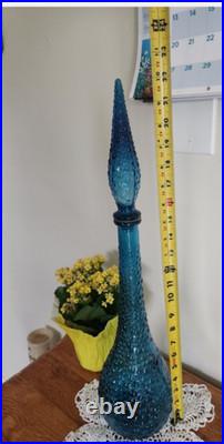 Mid Century Genie Bottle Decanter Empoli Italian Wax Drip Blue