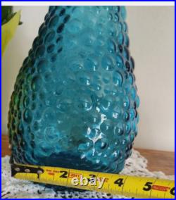Mid Century Genie Bottle Decanter Empoli Italian Wax Drip Blue