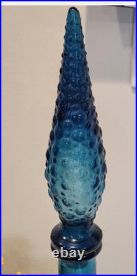 Mid Century Genie Bottle Decanter Empoli Italian Wax Drip Blue