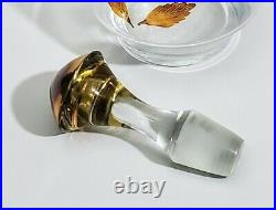 Mid Century Hand Blown Glass Gold Leaf Decanter Wine Glasses Stopper Barware VTG
