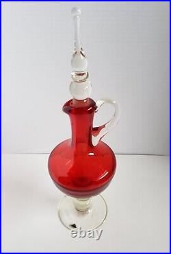 Mid Century MCM Vtg Bischoff Blown Glass Red Decanter With Stopper 16 Barware