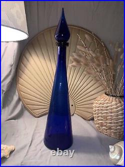 Mid-Century Modern Empoli Cobalt Blue Glass Genie Bottle Decanter 18 Vintage