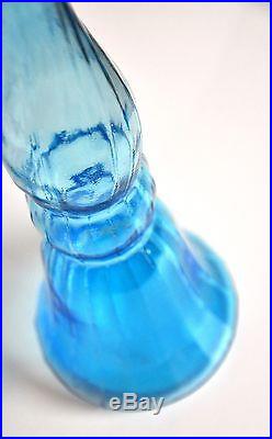 Mid-Century Modern Tall Empoli Light Blue Decanter Vintage Art Glass 1960s
