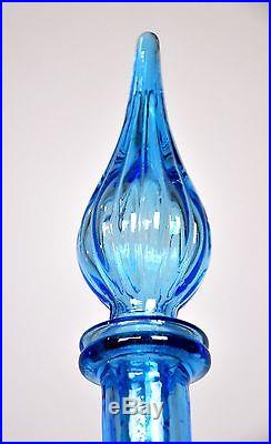 Mid-Century Modern Tall Empoli Light Blue Decanter Vintage Art Glass 1960s