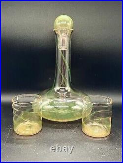 Mid Century Modern Vintage Glass Decanter Set With Tumblers Blown COLOR CHANGING