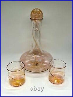 Mid Century Modern Vintage Glass Decanter Set With Tumblers Blown COLOR CHANGING