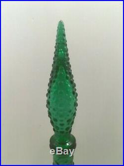 Mid Century Rossini Empoli Italian Green Glass Waves Vintage Decanter